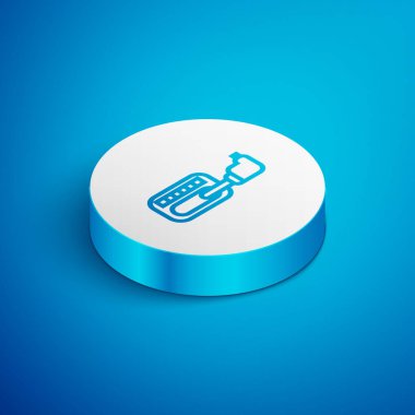 Isometric line Gear shifter icon isolated on blue background. Transmission icon. White circle button. Vector Illustration