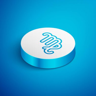 Mavi arka planda Isome çizgisi Başak burcu simgesi izole edildi. Astrolojik yıldız falı koleksiyonu. Beyaz daire düğmesi. Vektör İllüstrasyonu