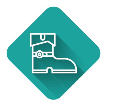 Uzun gölgeli beyaz çizmeli korsan çizmeleri ikonu. Yeşil kare düğmesi. Vektör İllüstrasyonu