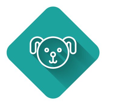 Beyaz çizgi köpek burcu simgesi uzun gölgeli. Astrolojik yıldız falı koleksiyonu. Yeşil kare düğmesi. Vektör İllüstrasyonu