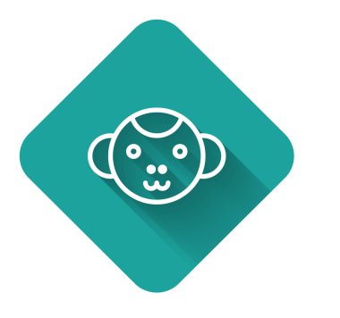 Beyaz çizgi maymun burç simgesi uzun gölgeli izole edilmiş. Astrolojik yıldız falı koleksiyonu. Yeşil kare düğmesi. Vektör İllüstrasyonu