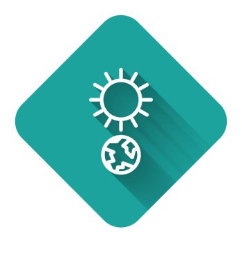 Beyaz çizgi Gündönümü simgesi uzun gölgeli izole edilmiş. Yeşil kare düğmesi. Vektör İllüstrasyonu