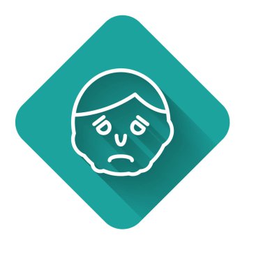 Yüz simgesindeki beyaz çizgi iltihabı uzun gölgeli izole edilmiş. Yeşil kare düğmesi. Vektör İllüstrasyonu