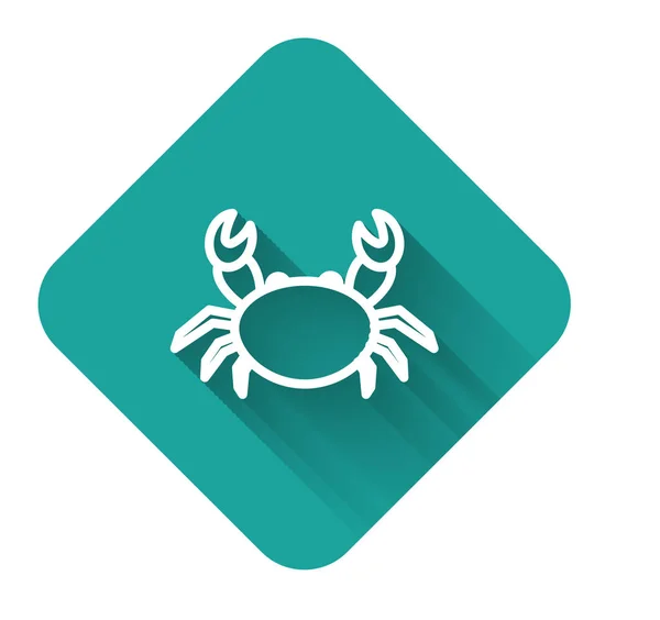 White line Crab icon isolated with long shadow. Green square button. Vector Illustration — 스톡 벡터