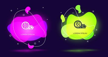 Line Coin for game icon isolated on black background. Abstract banner with liquid shapes. Vector Illustration