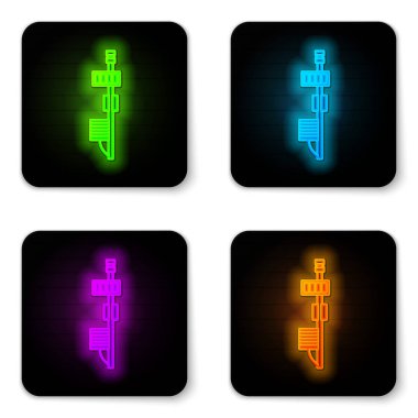 Parlayan neon hattı Standalone sensör simgesi beyaz arkaplanda izole edildi. Siyah kare düğme. Vektör İllüstrasyonu