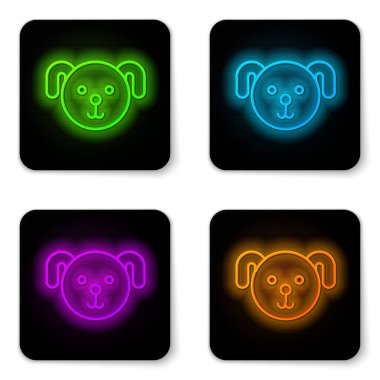 Parlayan neon hattı köpek burcu simgesi beyaz arka planda izole edildi. Astrolojik yıldız falı koleksiyonu. Siyah kare düğme. Vektör İllüstrasyonu