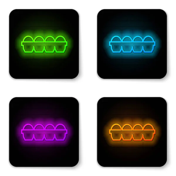Świecące neon linii Jaja kurze w ikonie pudełka izolowane na białym tle. Czarny kwadrat. Ilustracja wektora — Wektor stockowy