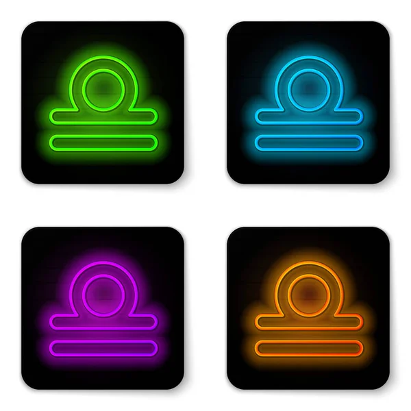 Glowing neon line Libra zodiac sign icon isolated on white background. Astrological horoscope collection. Black square button. Vector Illustration — Stock Vector