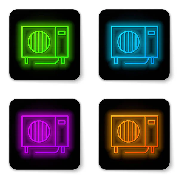 Glowing neon line Air conditioner icon isolated on white background. Split system air conditioning. Cool and cold climate control system. Black square button. Vector Illustration — Stock Vector