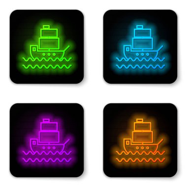 Parlayan neon hattı simgesi beyaz arkaplanda izole edildi. Siyah kare düğme. Vektör İllüstrasyonu