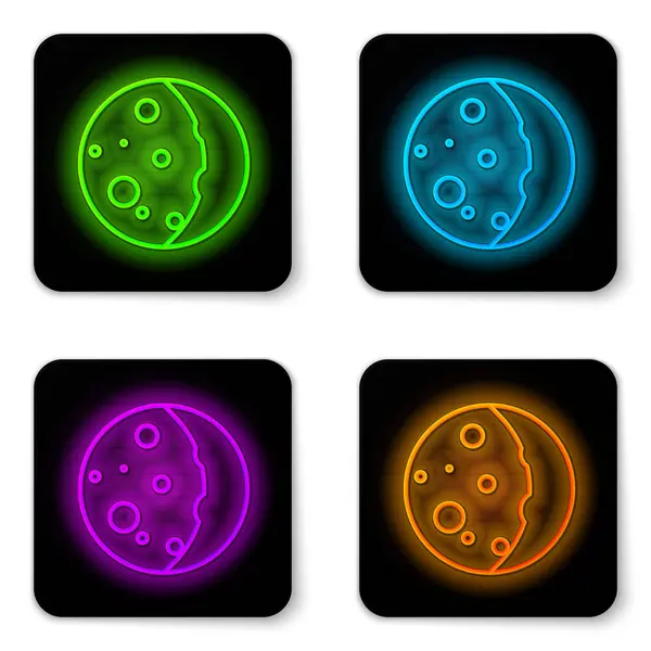 Glowing neon line Eclipse of the sun icon isolated on white background. Total sonar eclipse. Black square button. Vector Illustration — Stock Vector