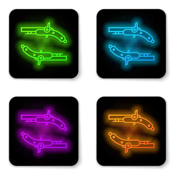 Glowing neon line Vintage pistols icon isolated on white background. Ancient weapon. Black square button. Vector Illustration — Stock Vector