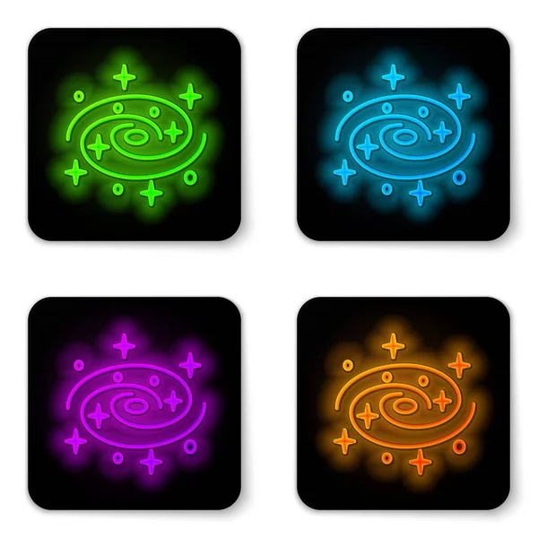 Glowing neon line Milky way spiral galaxy with stars icon isolated on white background. Black square button. Vector Illustration — Stock Vector