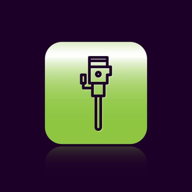 Siyah çizgi inşaat kaya matkabı simgesi siyah arka planda izole edildi. Yeşil kare düğmesi. Vektör İllüstrasyonu