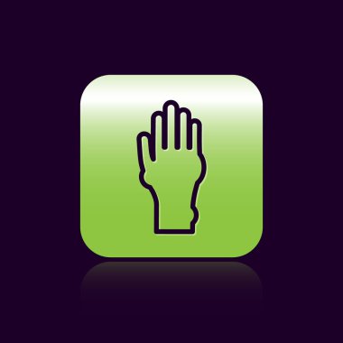 Siyah Çizgili El, sedef hastalığı ya da egzama ikonu olan siyah arka planda. Alerjene veya kronik vücut sorununa karşı insan derisi tepkisi kavramı. Yeşil kare düğmesi. Vektör İllüstrasyonu