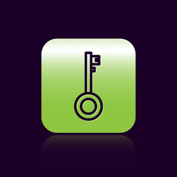 Black line Pirate key icon isolated on black background. Green square button. Vector Illustration — 스톡 벡터