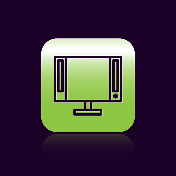 Línea negra Icono Smart Tv aislado sobre fondo negro. Señal de televisión. Botón cuadrado verde. Ilustración vectorial — Archivo Imágenes Vectoriales