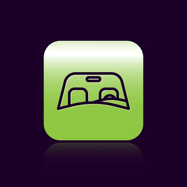Black line Car windscreen icon isolated on black background. Green square button. Vector Illustration