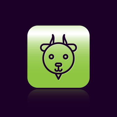 Siyah çizgi Aries burç simgesi siyah arkaplanda izole edildi. Astrolojik yıldız falı koleksiyonu. Yeşil kare düğmesi. Vektör İllüstrasyonu