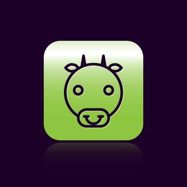 Siyah çizgi Ox burç simgesi siyah arkaplanda izole edildi. Astrolojik yıldız falı koleksiyonu. Yeşil kare düğmesi. Vektör İllüstrasyonu