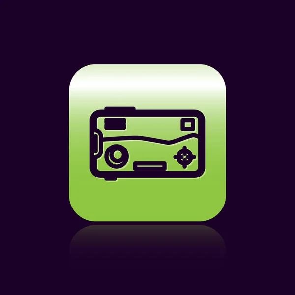 Svart linje Smartphone och spela i spelet ikonen isolerad på svart bakgrund. Mobilt spelkoncept. Grön fyrkant. Vektor Illustration — Stock vektor
