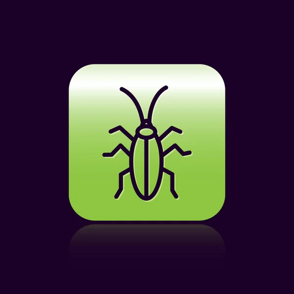 Black line Cockroach icon isolated on black background. Green square button. Vector Illustration — 스톡 벡터