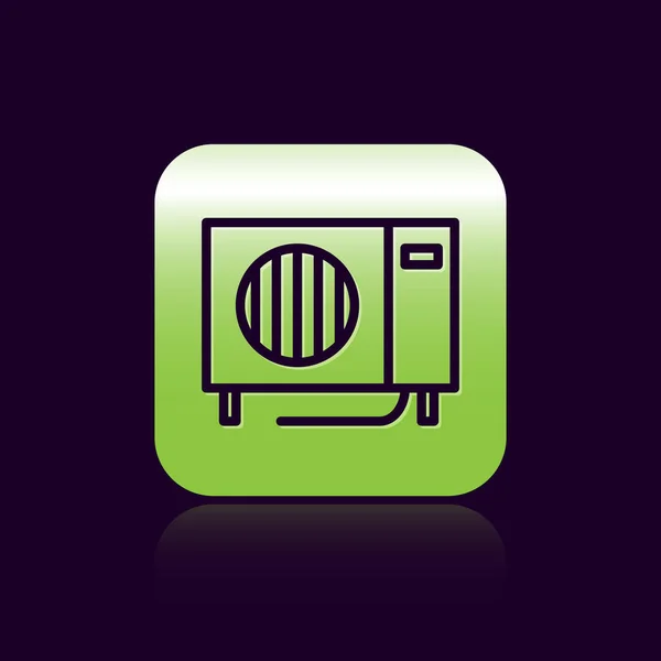 Černá čára Klimatizace ikona izolované na černém pozadí. Rozdělit klimatizaci systému. Chladný a chladný klimatický systém. Zelený knoflík. Vektorová ilustrace — Stockový vektor