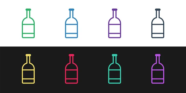Définir la ligne Icône bouteille de bière isolé sur fond noir et blanc. Illustration vectorielle — Image vectorielle
