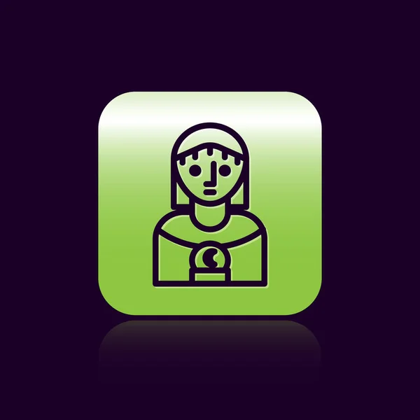 Linea nera icona donna astrologia isolato su sfondo nero. Pulsante quadrato verde. Illustrazione vettoriale — Vettoriale Stock