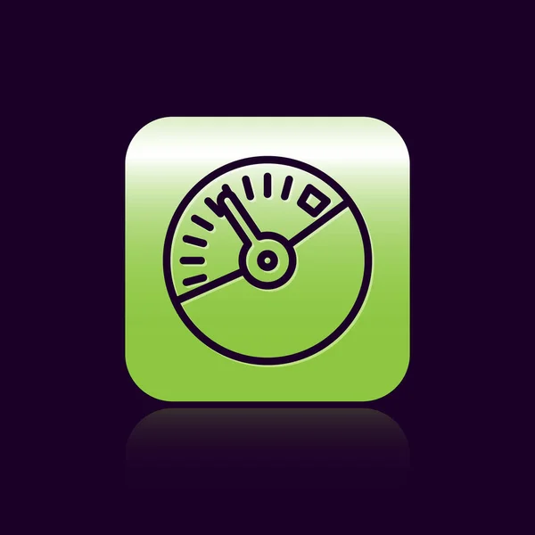 Svart linje Hastighetsmätare ikon isolerad på svart bakgrund. Grön fyrkant. Vektor Illustration — Stock vektor