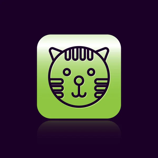 Black line Tiger zodiac sign icon isolated on black background. Astrological horoscope collection. Green square button. Vector Illustration — 스톡 벡터