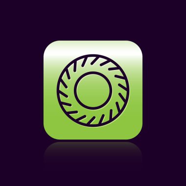 Siyah çizgili araba lastiği ikonu siyah arka planda izole edildi. Yeşil kare düğmesi. Vektör İllüstrasyonu