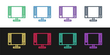 Akıllı TV simgesini siyah beyaz arkaplanda izole et. Televizyon tabelası. Vektör İllüstrasyonu