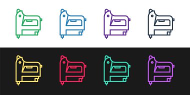 Elektrik inşaat zımbası simgesi siyah beyaz arka planda izole edilmiş. Çalışan alet. Vektör İllüstrasyonu