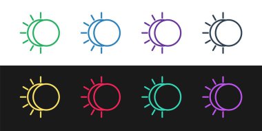 Güneş tutulması çizgisi simgesini siyah beyaz arkaplanda izole et. Tam sonar tutulması. Vektör İllüstrasyonu