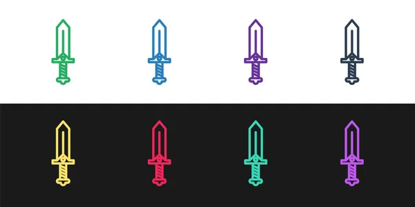 Set line Sword for game icon isolated on black and white background. Векторная миграция — стоковый вектор