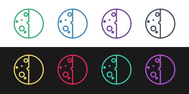 Güneş tutulması çizgisi simgesini siyah beyaz arkaplanda izole et. Tam sonar tutulması. Vektör İllüstrasyonu