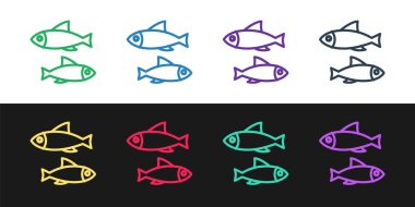 Balık simgesi siyah beyaz arkaplanda izole edildi. Vektör İllüstrasyonu