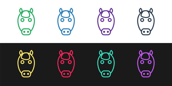 Set line Horse zodiac sign icon isolated on black and white background. Astrological horoscope collection. Vector Illustration