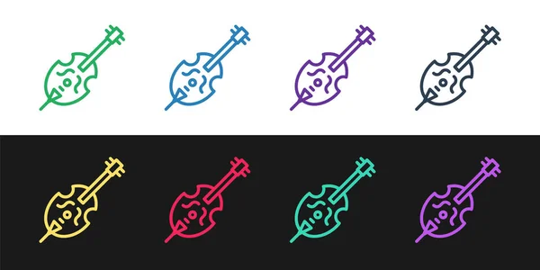 Set line Violin icon isolated on black and white background. Musical instrument. Vector Illustration — Stock Vector