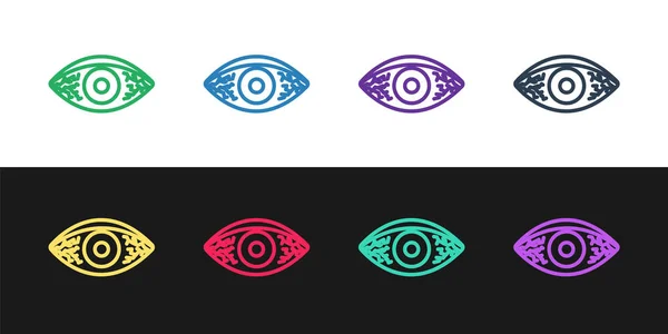 Установить линию красноватый глаз из-за вирусных, бактериальных или аллергических конъюнктивит значок изолированы на черно-белом фоне. Векторная миграция — стоковый вектор