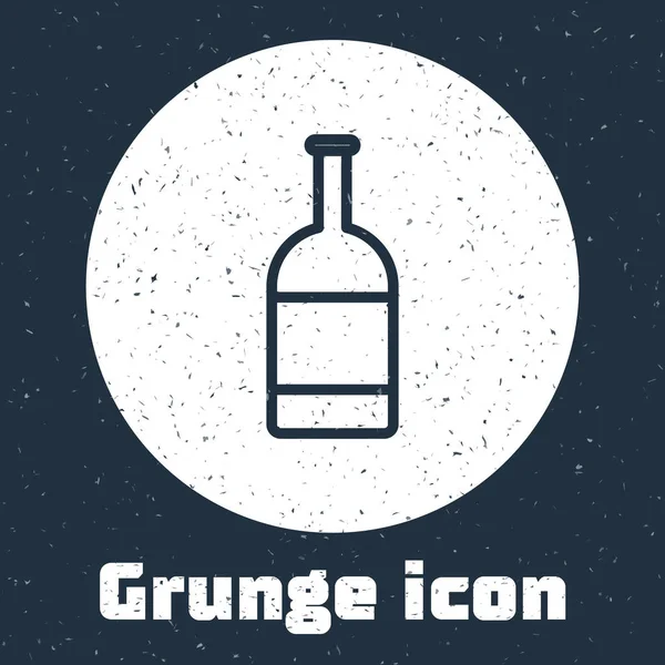 Línea Grunge Icono de la botella de cerveza aislado sobre fondo gris. Dibujo vintage monocromo. Ilustración vectorial — Vector de stock