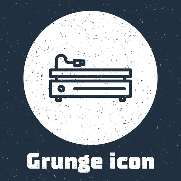 Grunge line Ícone de console de videogame isolado em fundo cinza. Desenho vintage monocromático. Ilustração vetorial — Vetor de Stock
