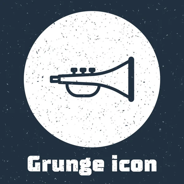 Grunge line Icône trompette instrument de musique isolée sur fond gris. Dessin vintage monochrome. Illustration vectorielle — Image vectorielle