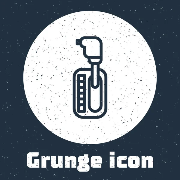 Grunge vonal Gear váltó ikon elszigetelt szürke alapon. Adás ikon. Monokróm vintage rajz. Vektorillusztráció — Stock Vector