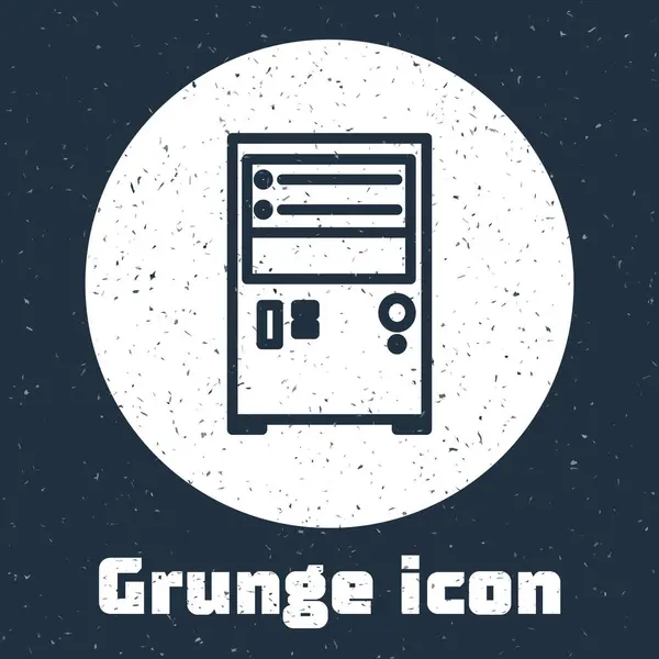 Grunge Line Computersymbol isoliert auf grauem Hintergrund. PC-Komponenten-Zeichen. Monochrome Vintage-Zeichnung. Vektorillustration — Stockvektor