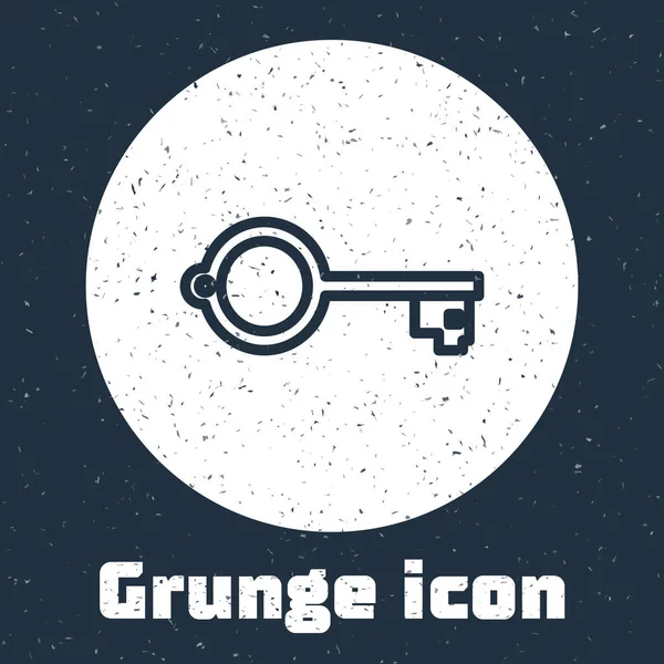 Grunge line Ancient key for game icon isolated on grey background. Monochrome vintage drawing. Vector Illustration