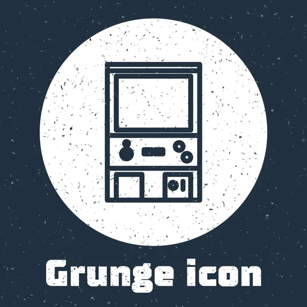 Grunge Line Retro-Arcade-Spielautomat-Symbol isoliert auf grauem Hintergrund. Monochrome Vintage-Zeichnung. Vektorillustration — Stockvektor