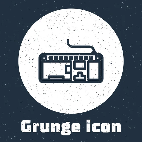 Grunge Line Computertastatursymbol isoliert auf grauem Hintergrund. PC-Komponenten-Zeichen. Monochrome Vintage-Zeichnung. Vektorillustration — Stockvektor